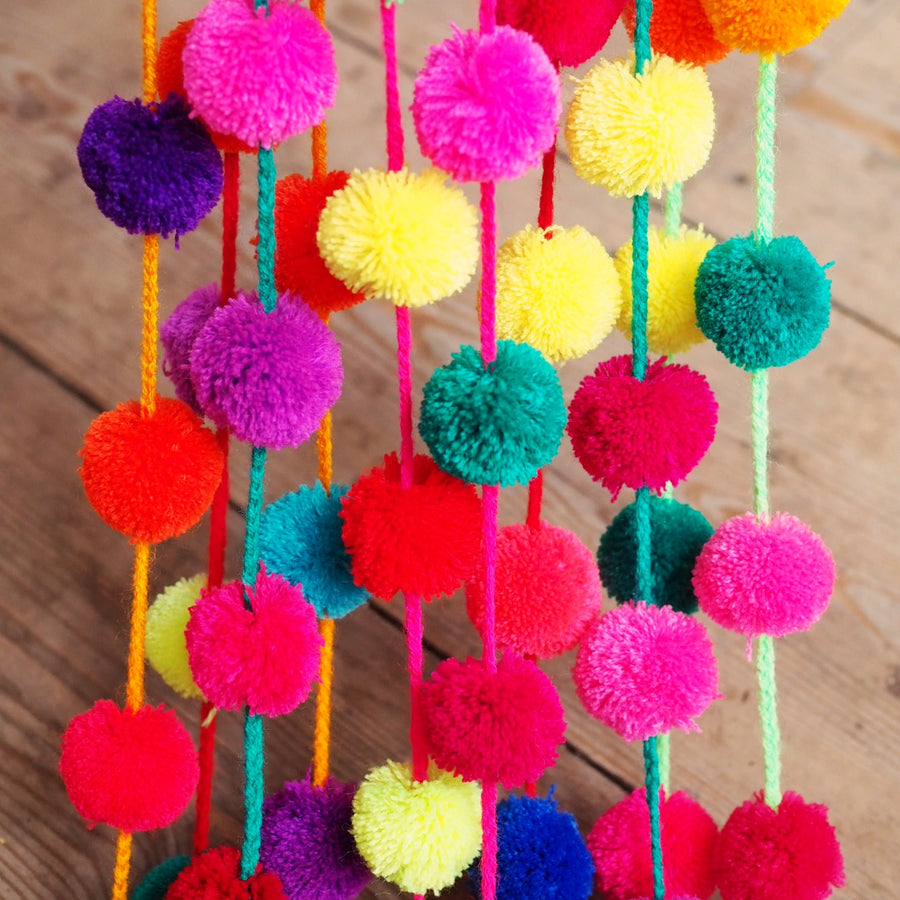 pom pom garland mexican wall hanging textile bunting fiesta party decoration