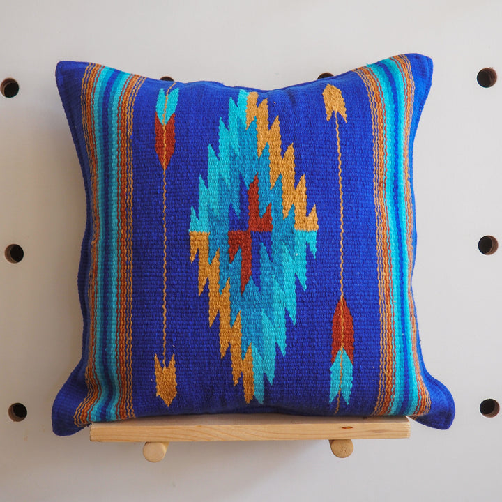 Handwoven Cotton Azteca Pillow Cover - blue