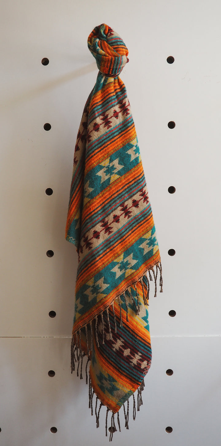 Southwest Blanket Shawls - Orange & Teal Blue mexican native american western wild west southwestern scarf