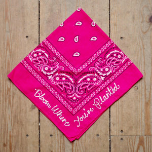 Chain Stitched Bandanas - pink “bloom where you’re planted”