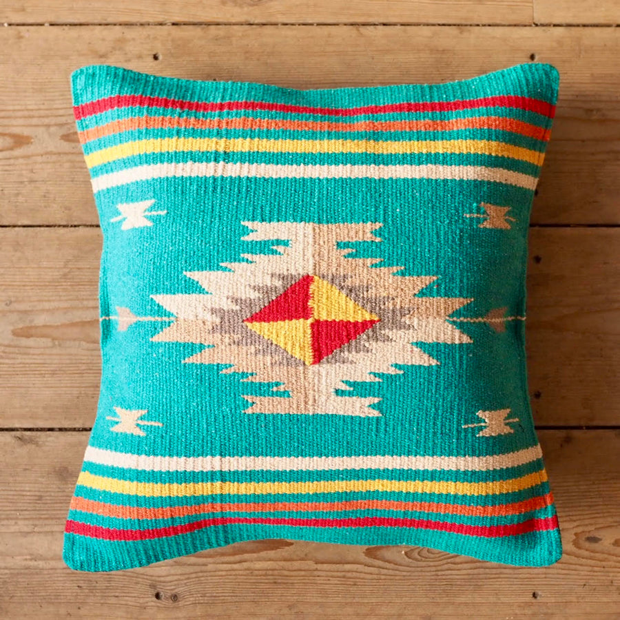 Zapotec Style Woven Cushion Cover - teal