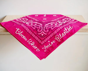 Chain Stitched Bandanas - pink “bloom where you’re planted”
