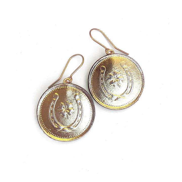 Lucky Horseshoe Gold Coin Earrings by Rosita Bonita